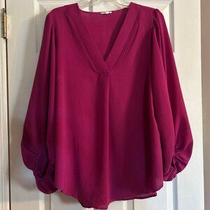 JODIFL Jewel-Tone Fuchsia Blouse Size M Flowy Balloon Sleeve EUC 💖✨